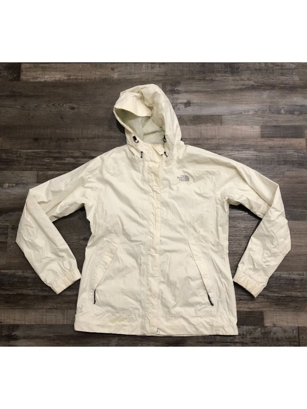 The North Face Womens Large Off White Cream Full Zip Hooded Jacket Hyvent